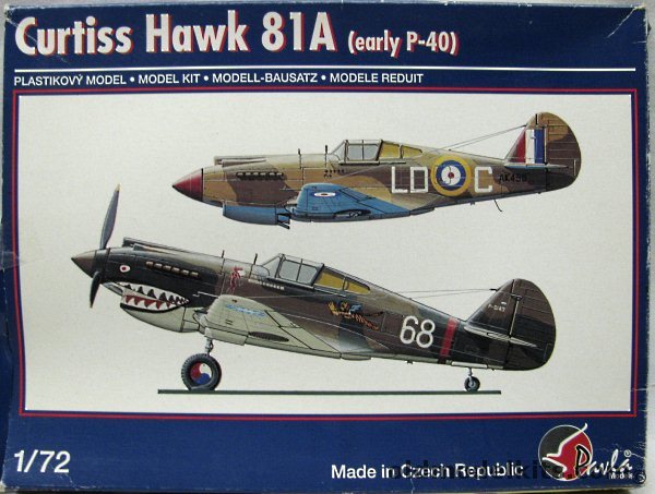 Pavla 1/72 Curtiss Hawk H-81A-2 / P-40CU / Tomahawk Mk.IIb / (Early P-40) - USAAF 8 Pursuit Group Langley Field VA Summer 1940 / RAF Killer Caldwell 250 Sq N. Africa  (10 victories in P-40s) ./ AVG Flying Tigers Lt. Charles Older (first AVG Ace) 3rd Sq Hells Angels, 72033 plastic model kit
